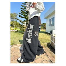 AK1945-P58美式复古渐变做旧字母阔腿宽松休闲弯刀卫裤，女装休闲裤，星座617A-2