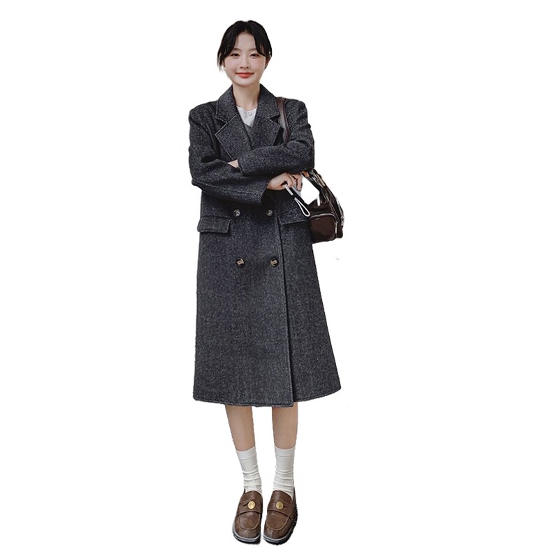 1灰色大衣女款秋冬季2024新款韩系羊毛呢子外套B193-815-P190K280,女装毛呢外套,浙宝193A
