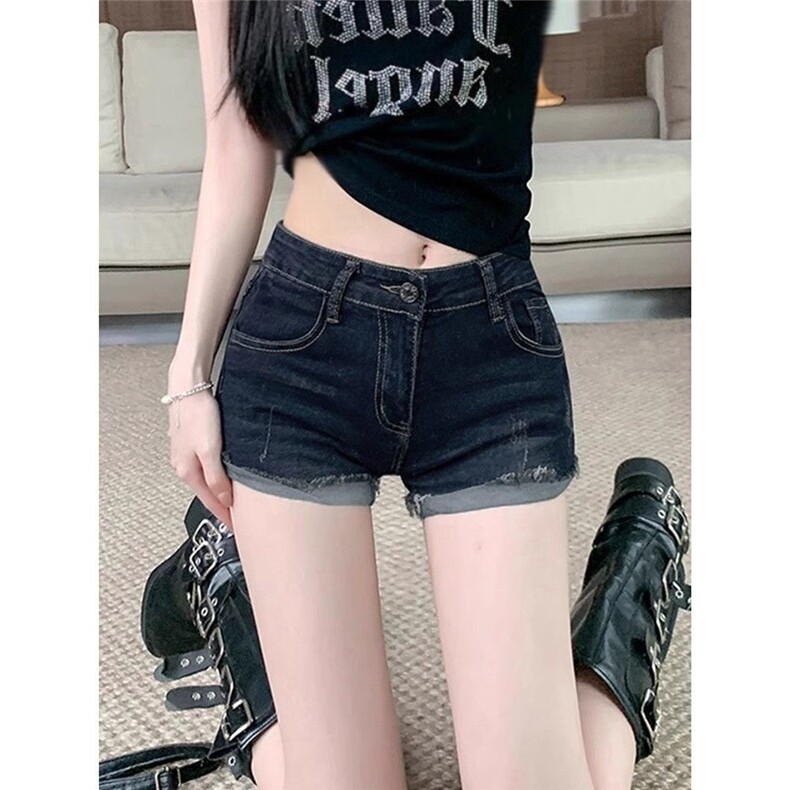 复古辣妹丰胯牛仔超短裤女夏季2025新款低腰性感显瘦修身包臀热裤图片