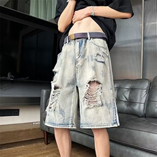 美式高街牛仔短裤男韩版破洞做旧个性2026夏季ins五分裤RK784-P36，男装牛仔裤，星座412
