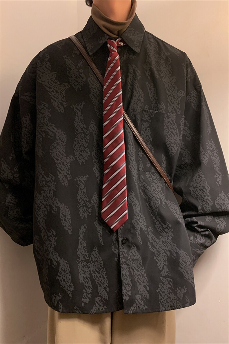 C8026/P40春装新款现货港风暖色调印花宽松简约衬衣男潮衬衫上衣,男装衬衫,电商A141