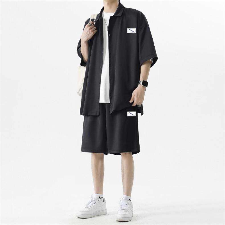 2024夏季潮流宽松冰丝短袖衬衫套装男薄款TZ005-特批-60,男装衬衫,星座718-1