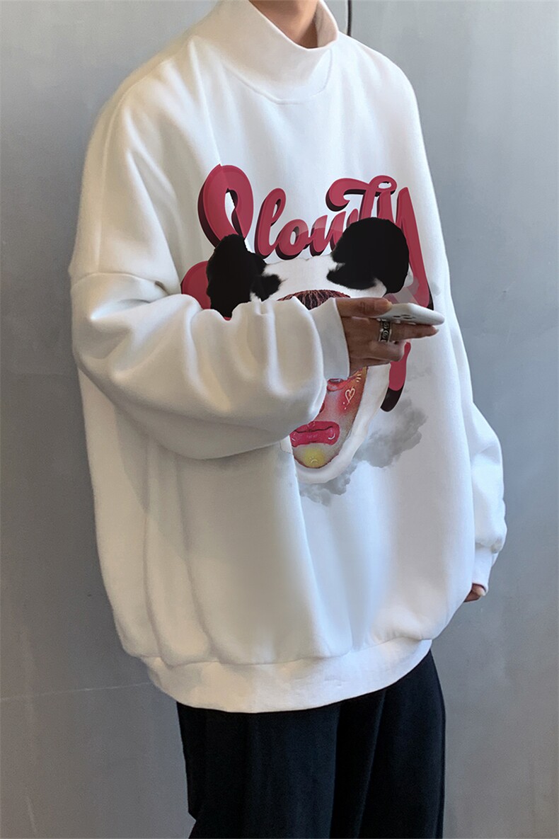加绒加厚高领卫衣头像印花落肩袖情侣款打底衫男XZ514-2-G80-P48,男装T恤,星座514-2(原B239)