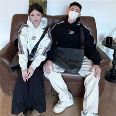 插肩袖情侣装连帽卫衣男女2025秋冬新款加绒加厚宽松休闲拼接上衣，男装卫衣，星座1210-1