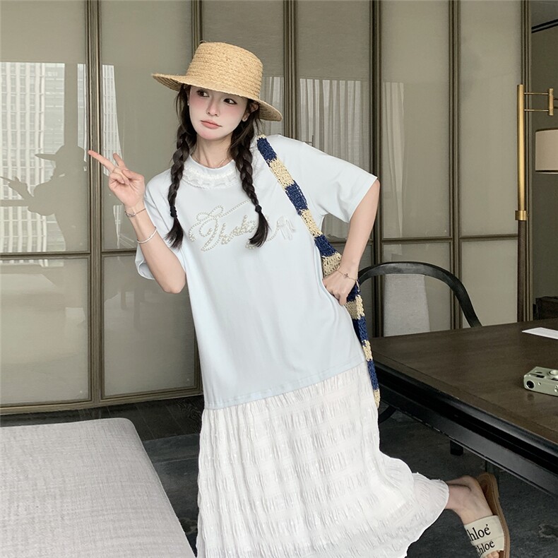[新款】假两件拼接T恤裙夏季连衣裙长裙2C353/8670/P135/K198,女装连衣裙,2C353