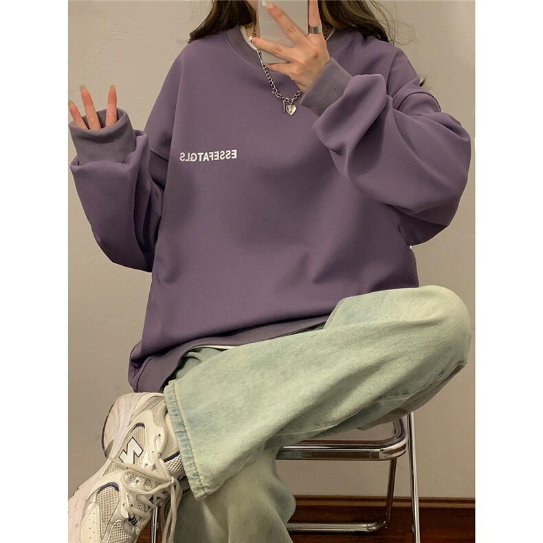 美式慵懒风chic圆领卫衣女胖MM大码春秋薄款oversize宽松休闲外套,女装短外套,电商A233-1