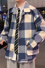 呢子外套男港风ins格子撞色复古毛呢大衣青年宽松冬季W2201-P62，男装夹克，星座512-2