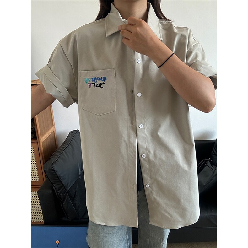 2025夏季新款港风衬衫刺绣宽松短袖少年感衬衣CS310-P30,男装T恤,星座301C-5