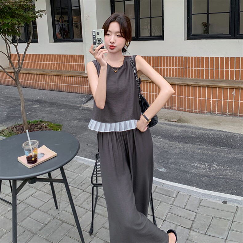 套装高腰时尚套装上衣宽松韩版阔腿裤休闲风短袖时尚短袖显瘦气质,女装套装/套裙,2C129