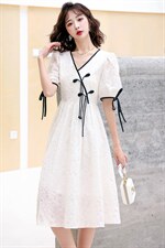 现货.2024年夏季V领时尚气质潮流中长款百搭韩版优雅连衣裙，女装连衣裙，尚洛菲