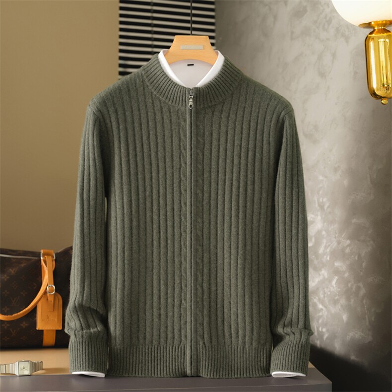 2025年秋季新款百搭男士抽条长袖圆领开衫，男装羊绒套衫，麦纱纱羊绒