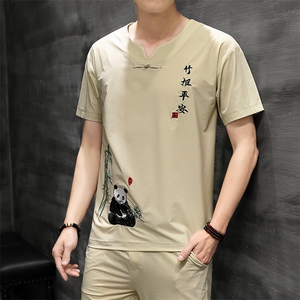 风刺绣短袖T恤套装男士大码宽松长裤男休闲复古潮HO15331-P58图片