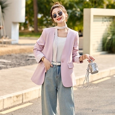 欧货精品轻奢女2025春季v领蕾丝边拼接带飘带休闲西服外套小西装，女装套装/套裙，采品优优