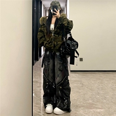 网图美式大毛领迷彩连帽卫衣外套加绒开衫情侣A025-QY16039-P88，女装短外套，电商A025