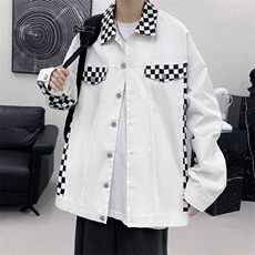 棋盘格拼接夹克男装春秋新款时尚外套潮流百搭宽松上衣JK101-P75，男装夹克，四季星座505