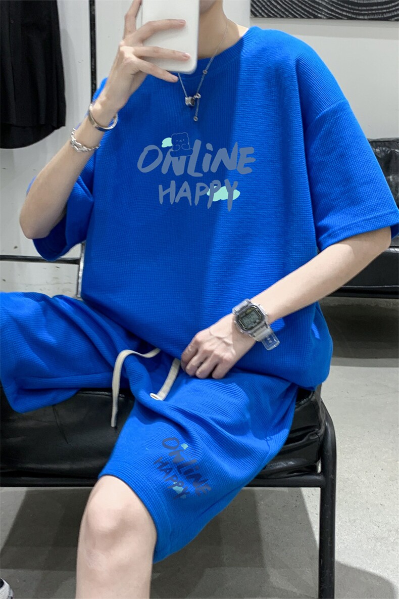 ！重磅推荐！2022夏季男士华夫格短袖T恤套装HTZ02P50,男装T恤,电商B220
