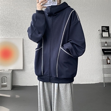 美式重磅立体硬挺卫衣男春秋潮牌设计感连帽开衫廓形外套KS004P68，女装短外套，电商B312