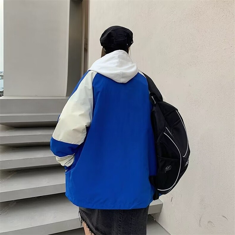 港风秋款ins嘻哈拼接纯色夹克男青少年潮流宽松简约休闲运动外套,男装夹克,星座506A