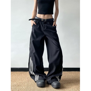 条纹拼接休闲西裤女2025新款cleanfit高街宽松百搭裤子 KX91图片