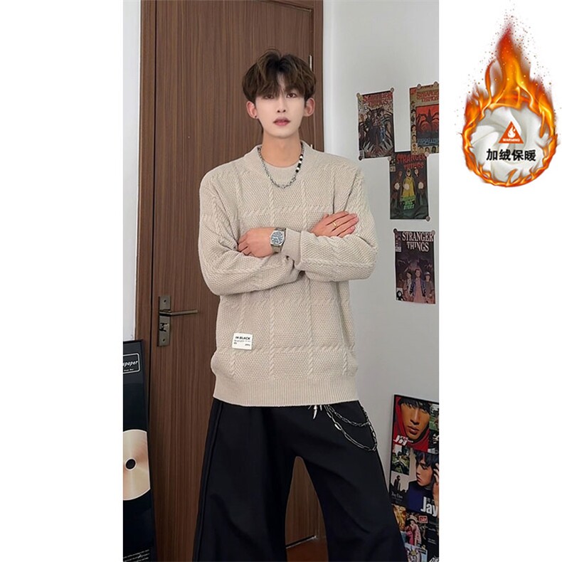 圆领设计感毛衣男加绒保暖上衣ZJB7147（加绒）特P63/ZB7147特P53,男装针织衫/毛衣,电商A007