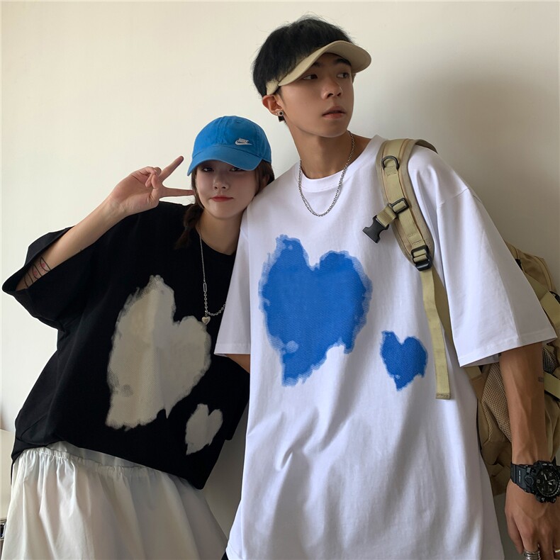 情侣装2023夏装新款卡通印花圆领宽松短袖T恤女潮D153P33女类,女装T恤,电商A335-1（原A458）