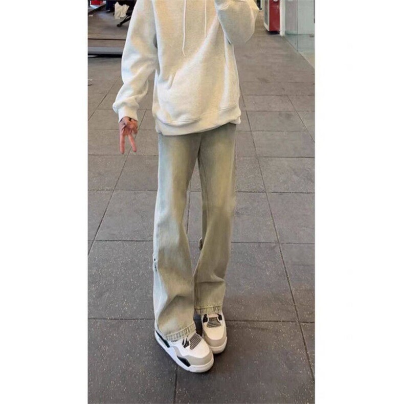 美式复古黄泥拉链微喇牛仔裤潮牌修身百搭直筒高街长裤88322-P45,男装牛仔裤,星座1008