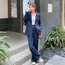 秋季新品韩系蓝色西装+阔腿裤2C2368012P185K248，女装套装/套裙，2C236