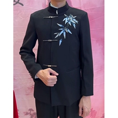 新中式秀禾服男装风黑色中山装结婚礼服新郎男士高级立领唐装，男装民族服装，星座601-1