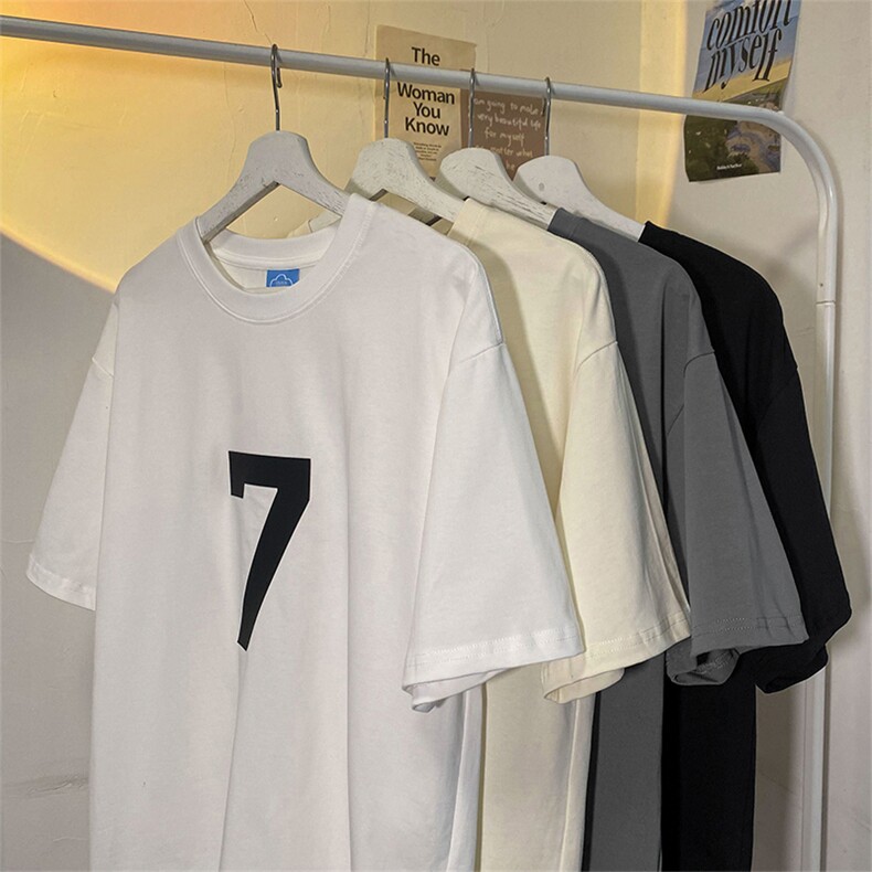 高品质抖音货源夏季重磅短袖T恤7字印花潮XZ211-1-T7505-P30图片