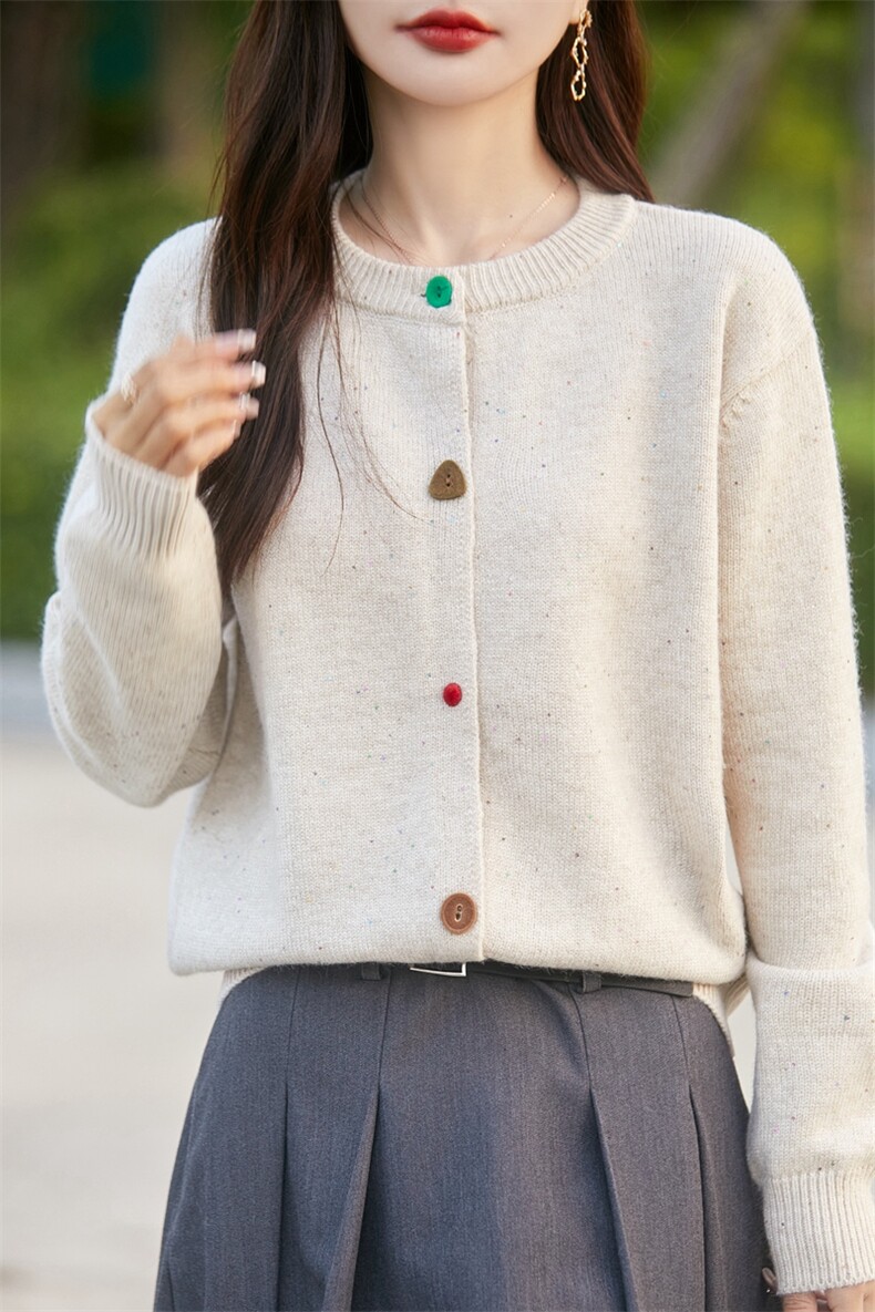 重磅加厚彩扣针织开衫女外套毛衣2025新款宽松版显瘦毛衫外搭上衣,针织衫/毛衣,暖烁特种纱工厂店