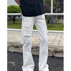 多口袋米白色工装裤男美式潮白色微喇工装牛仔裤KD752，男装牛仔裤，星座1116A（原606A-3）