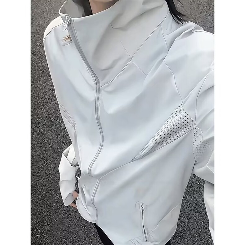 灰色立领防晒衣男夏季薄款网眼透气冰丝冲锋衣户外运动骑行外套图片