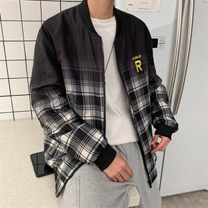 709-JK86-P70 20秋新款 港风情侣格子渐变夹克外套韩版百搭上衣男图片