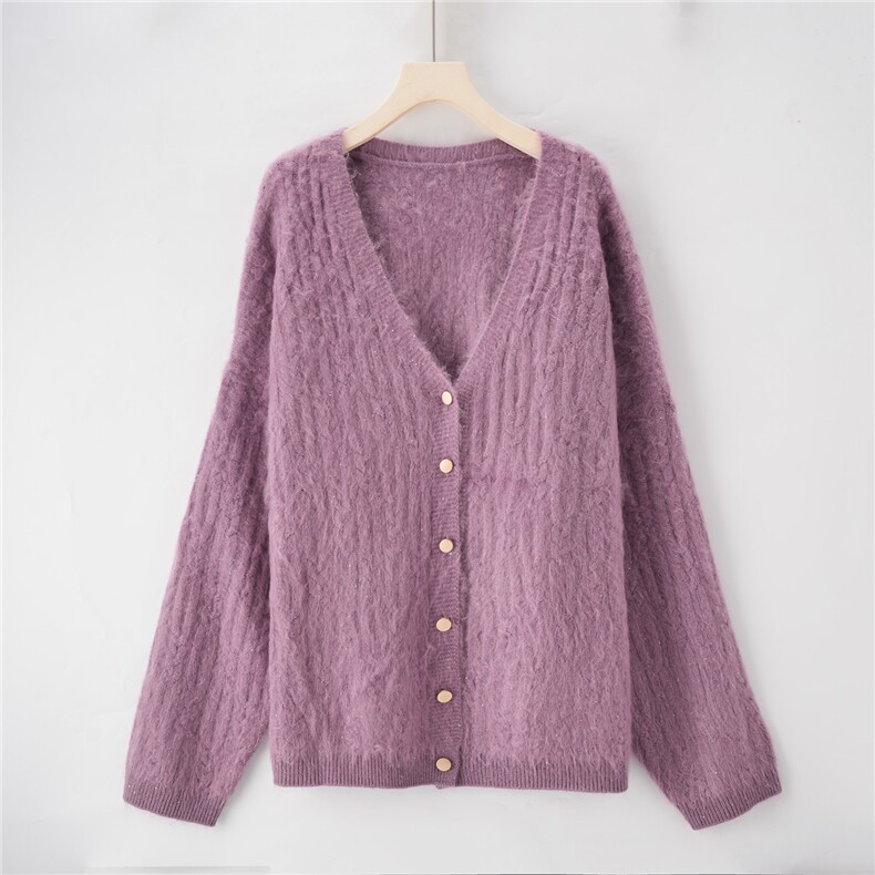 2025年秋季时尚百搭通勤简约休闲V领珠片扭花开衫，女装羊毛衫，绒崒