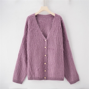 2025年秋季时尚百搭通勤简约休闲V领珠片扭花开衫，女装羊毛衫，绒崒