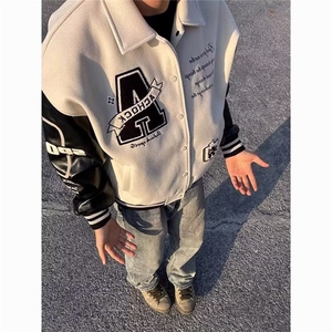 美式复古棒球服外套男春季新款翻领刺绣情侣外套夹克宽松拼接上衣