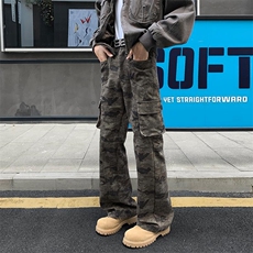 痞帅迷彩工装裤多口袋大码拼接显瘦微喇裤男K24054-特P58控108，男装工装外套，电商A001