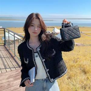 法式小香风高腰短款外套女2023春秋新款高级感气质小个子开衫上衣图片