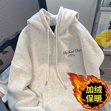 美式复古浅灰色连帽重磅卫衣男早秋冬宽松bf慵懒风oversize薄外套，女装短外套，星座715-4