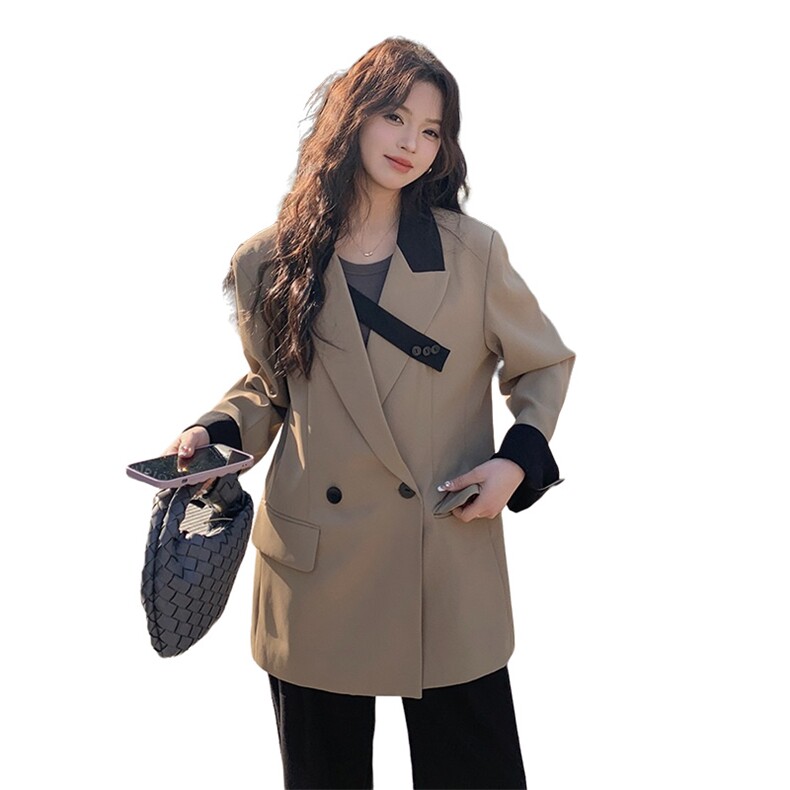 韩系高级咖色休闲小西服女2025春秋超火炸街独特漂亮宽松西装外套,女装西装,2D014