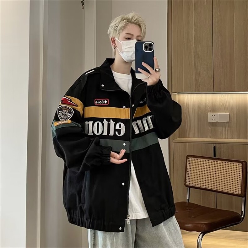 美式复古机车服外套男秋季新款高街潮牌刺绣上衣MW118-P71图片