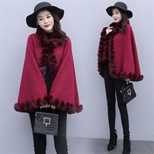 时尚加绒加厚斗篷外套女新款气质显瘦保暖披肩大衣，女装毛呢外套，芷墨服饰