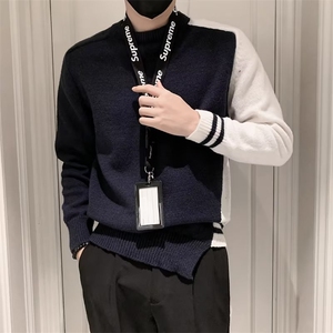男士毛衣秋冬季新款撞色拼接内搭针织衫高级感潮牌打底衫S549图片