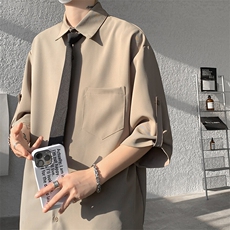 M-8XL领带衬衫短袖特大码垂坠感夏季冰丝外套DK制服衬衣DC5005P45，男装衬衫，电商B238