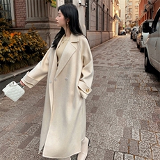 2025秋冬百搭时尚简约袖带长款大衣舒适百搭，女装双面呢大衣，荣图大衣