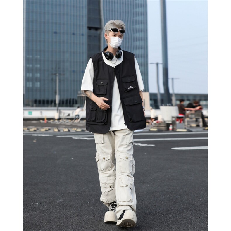 新款户外登山露营工装马甲男士潮牌宽松多口袋运动马甲,男装工装外套,星座410-7