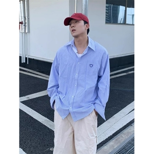长袖条纹衬衫男欧美街头垂坠感衬衣薄款外套情侣潮牌男衬C2213