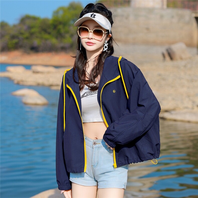 【拉奈海岸】防晒衣女短款2025夏新款宽松透气冲锋衣连帽薄外套潮，女装防晒衣，可可小西