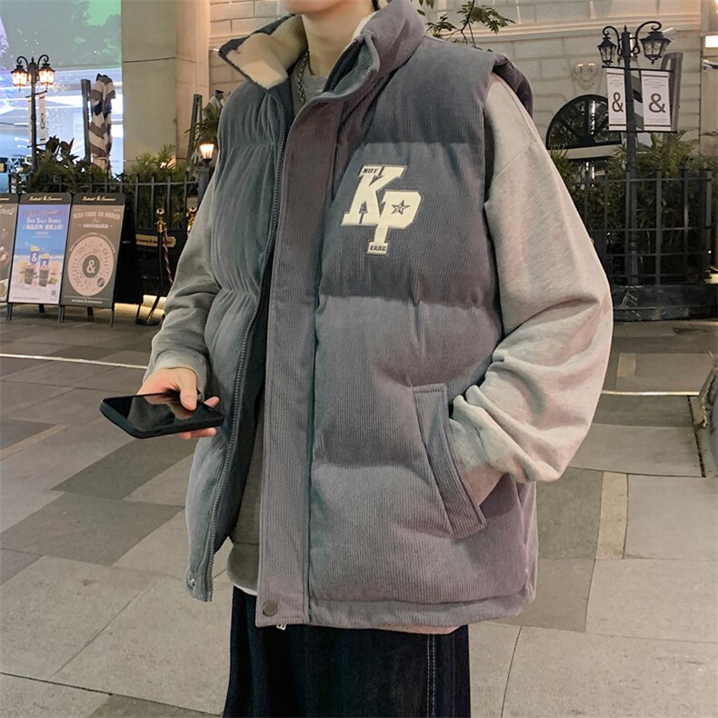 冬季新款港风PU皮贴布绣毛巾绣加绒加厚棉背心6618-P88图片