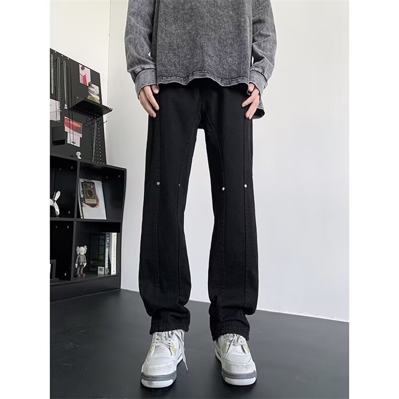 美式高街vibe裤子修身牛仔裤男设计感工装休闲微喇长裤RK916-P46,男装牛仔裤,星座412-2